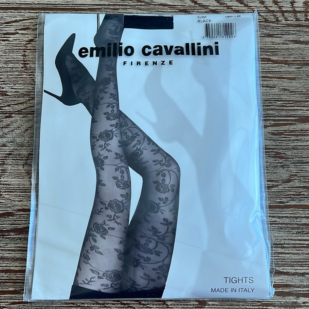 NWT: Emilio Cavallini size small/medium black tights with flower pattern